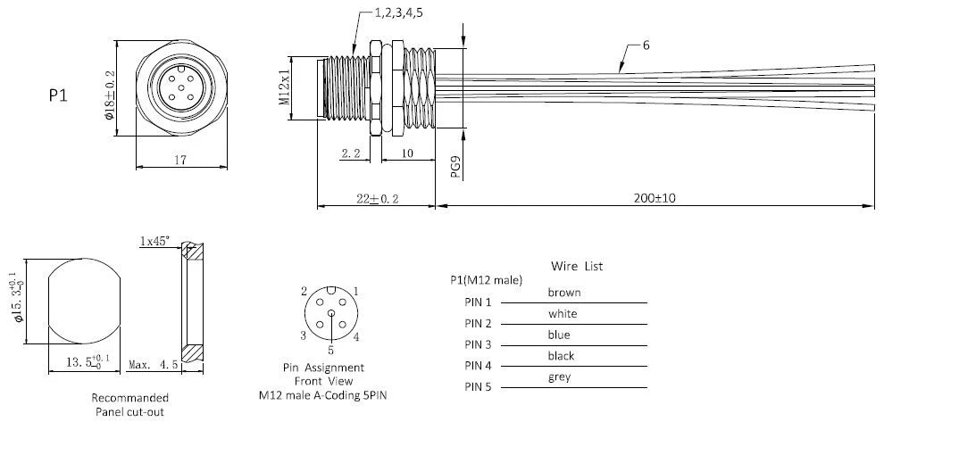 M12/PG9 Connector Pin